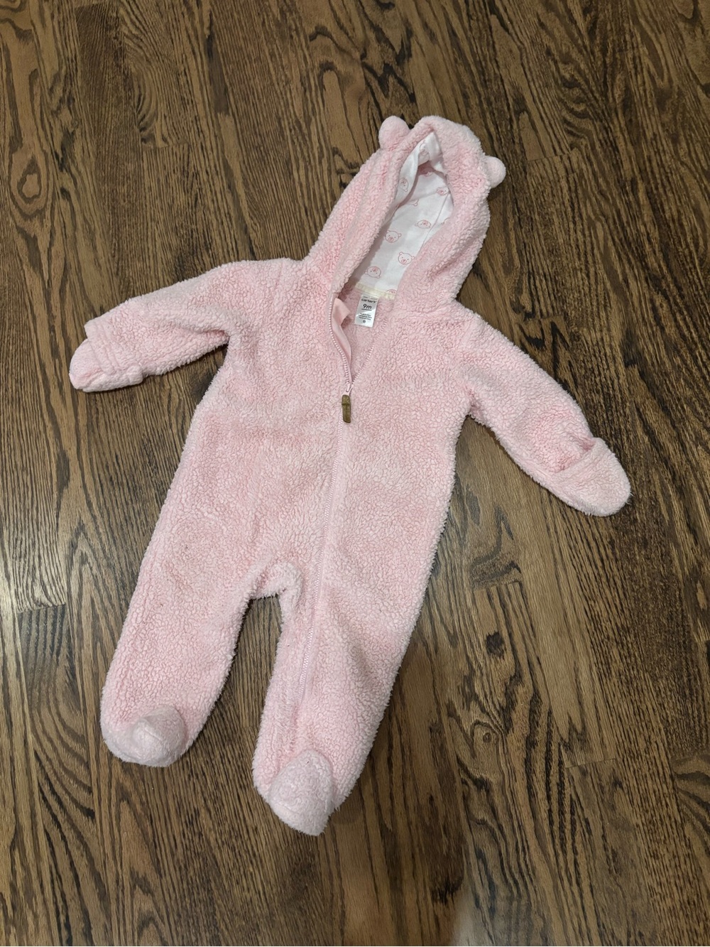Carter’s Soft Pink Fleece Baby One-Piece Hooded Romper